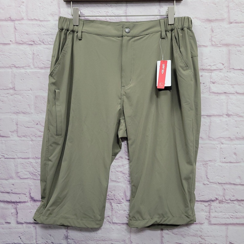 NEW Baleaf Green Long Hiking Cargo Shorts Men L UPF 50+ Stretch Gorpcore Utility